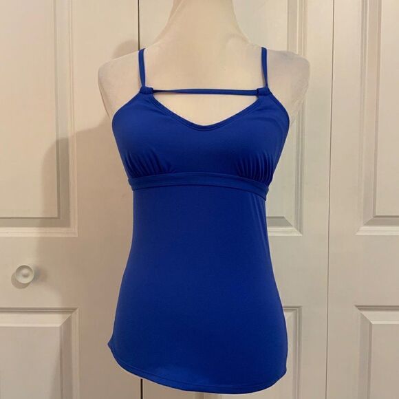 Athleta Colbalt Blue Keyhole Tankini Swim Top Shelf Bra XS - Picture 2 of 11